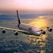 Airbus A380 tijdens de vlucht